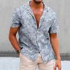 Мужская летняя рубашка с короткими рукавами и лацканами, однобортная тонкая гавайская пляжная повседневная рубашка с принтом листьев, уличная одежда