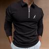 Spring and Autumn Men's Striped Printed Zipper Long Sleeve Collar Polo Shirt Breathable and Comfortable Daily Men's Top