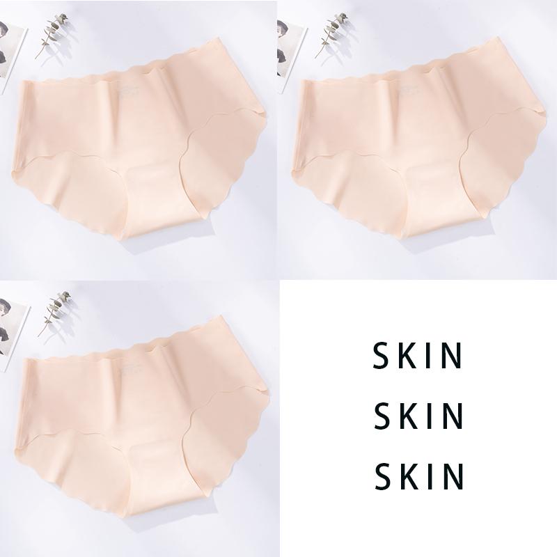 3Pcs/Set Seamless Underwear Silk Women's Solid Color Panties Lady Ruffle Underpants Girls Briefs Invisible Panty Sexy Lingerie