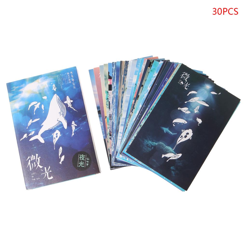 30pcs Vintage Luminous Postcard Glow In The Dark Ocean Greeting Post Card Xmas Greeting Cards Gift