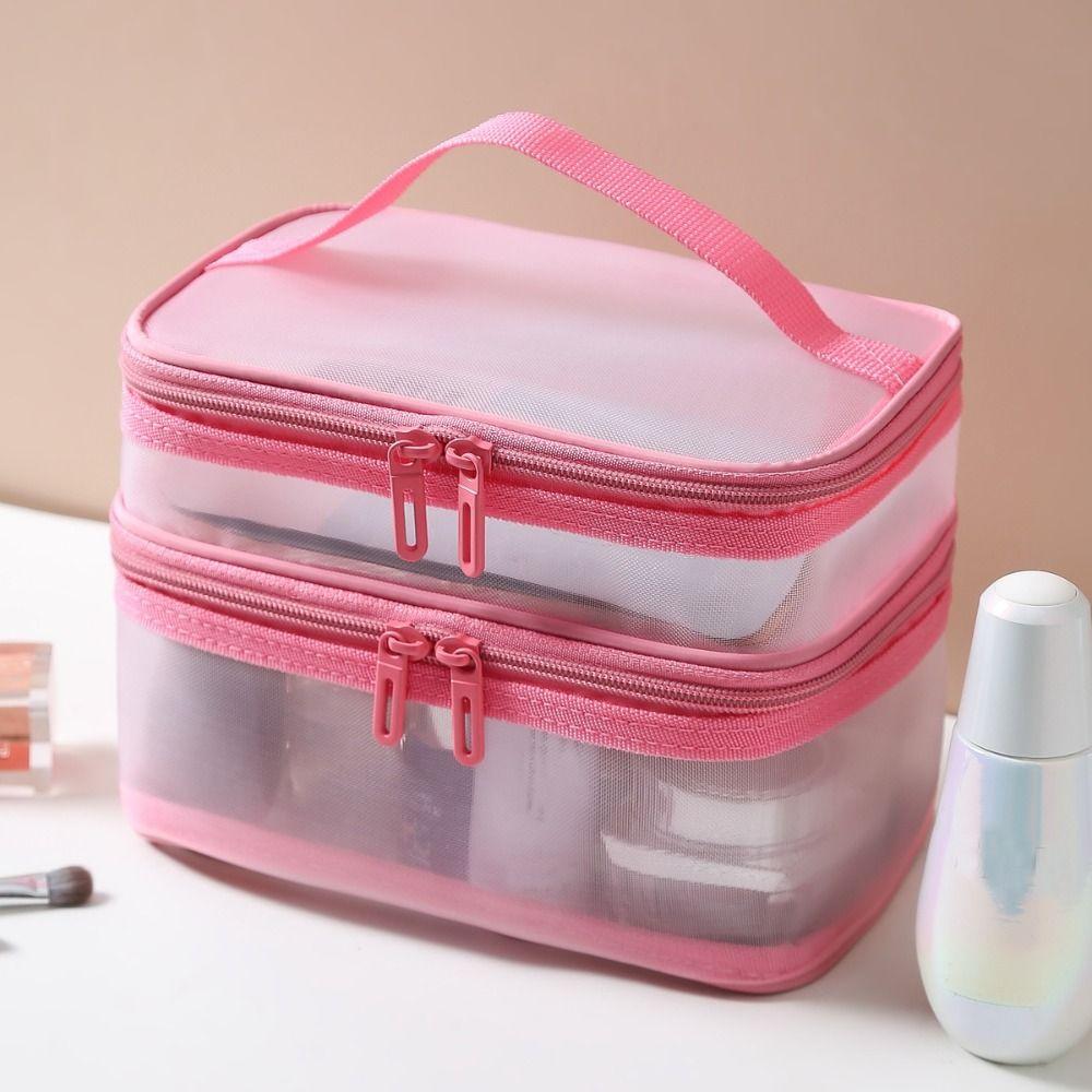 1/2/3 Layers Mesh Cosmetic Bags Zipper Perspective Makeup Bag Casual Cosmetic Storage Bag Women