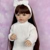 Кукла-реборн BZDOLL 55 см (22 дюйма) с полностью виниловым телом, девочка, в нарядном платье, с длинными каштановыми волосами, принцесса, малышка, прекрасный подарок на день рождения, игрушка ручной работы.