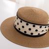 Модная соломенная шляпа в горошек для женщин, солнцезащитная праздничная пляжная шляпа, белая французская шляпа с плоским верхом, женская шляпа-бантик