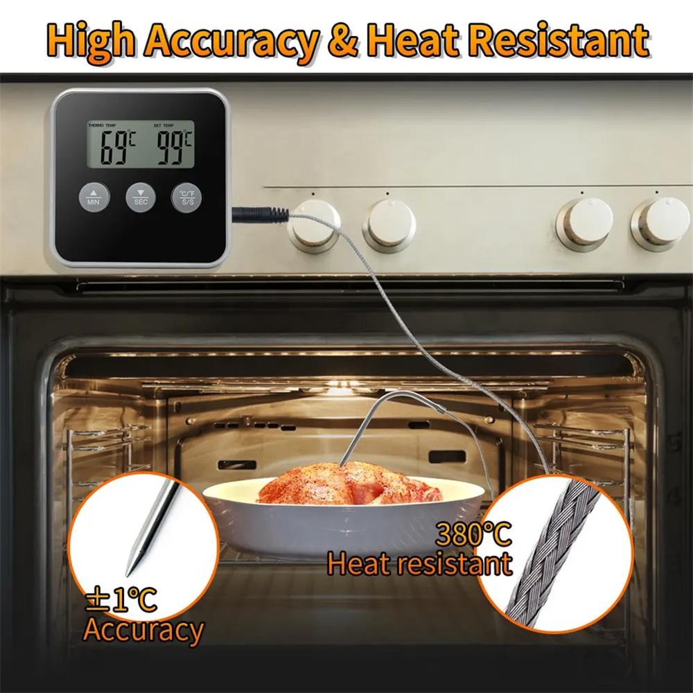 LCD Food Meat Thermometer Digital Display Oven BBQ Timer Baking Cooking Food Thermometer with Remote Probe