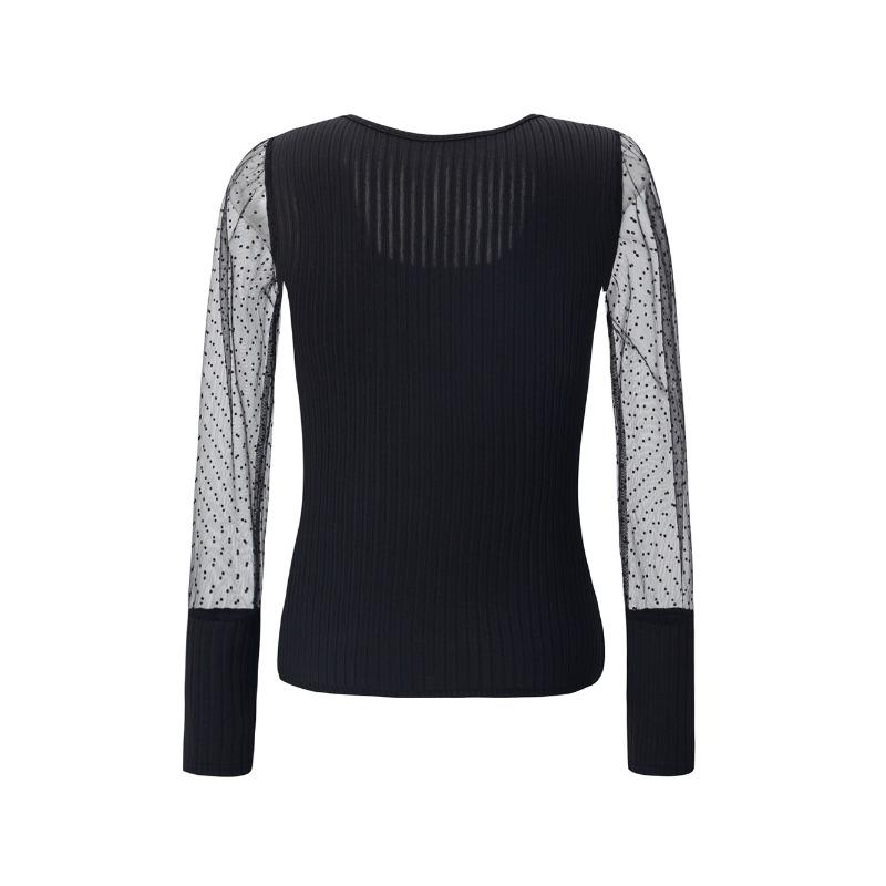 Женский летний однотонный топ с U-образным вырезом и сетчатыми рукавами в стиле пэчворк