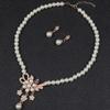 1 Set Women Necklace Beaded Glossy Faux Pearls Rhinestone Embedded Flower
