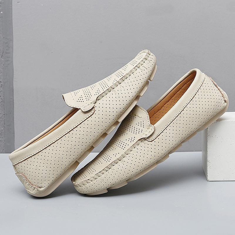 FashionMen Shoes Genuine Leather Loafers Men Breathable Hollow Out Flats Man Casual Slip On Driving Shoes Men Moccasins Summer Big Size