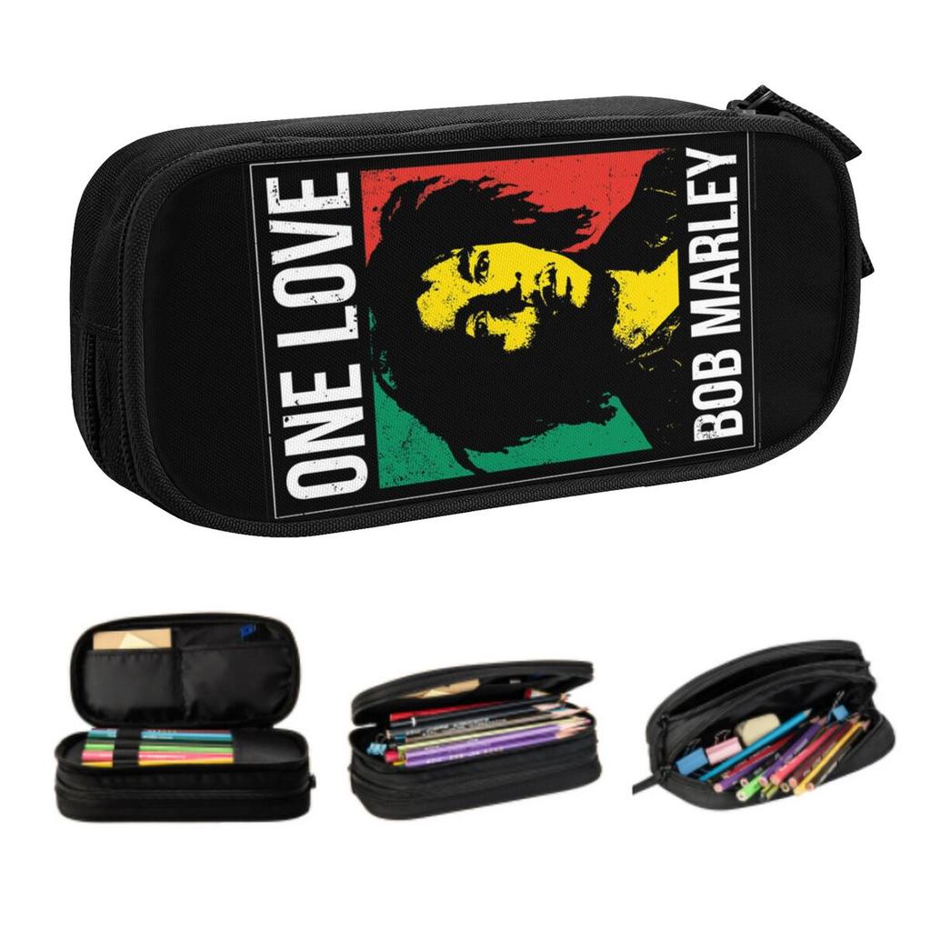 Custom Jamaica Reggae Rock Bob Marley Pencil Case for Girls Boys Large Storage Pen Bag Box School Accessories