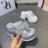 Thick Soled Rhinestone Bow Casual Sandals for Women's Summer Wear 2024 New High-end Fashion Versatile One Word Slippers