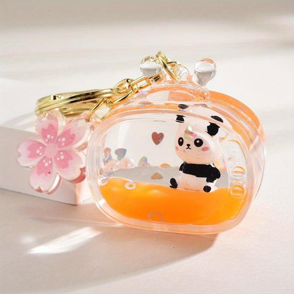 Panda Doll Keyring Cute TV Liquid Acrylic Key Chain Car Bag Accessories Pendant for Women Keychain Gift