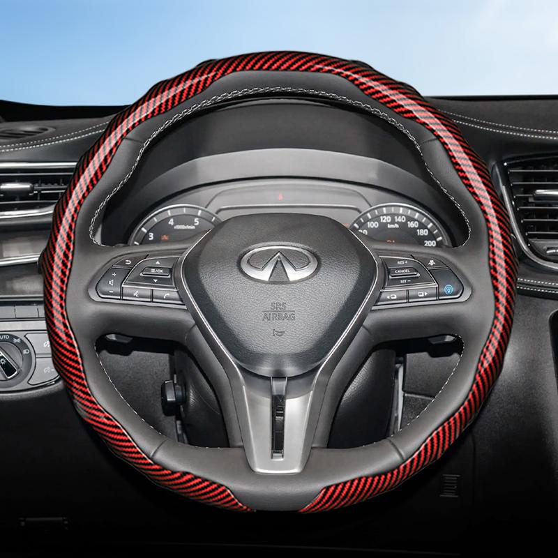 Подходит для Infiniti Чехол на руль с текстурой под карбон Защелкивающийся Волнообразный Спортивный дизайн Защитный чехол Q50 Qx50 Qx55 Qx60 Qx80 Q45 G35 Fx35