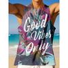Summer Round Neck 3D Palm Leaf Printed Top Fashionable Casual Hawaiian Beach Sleeveless Vest Men's T-shirts