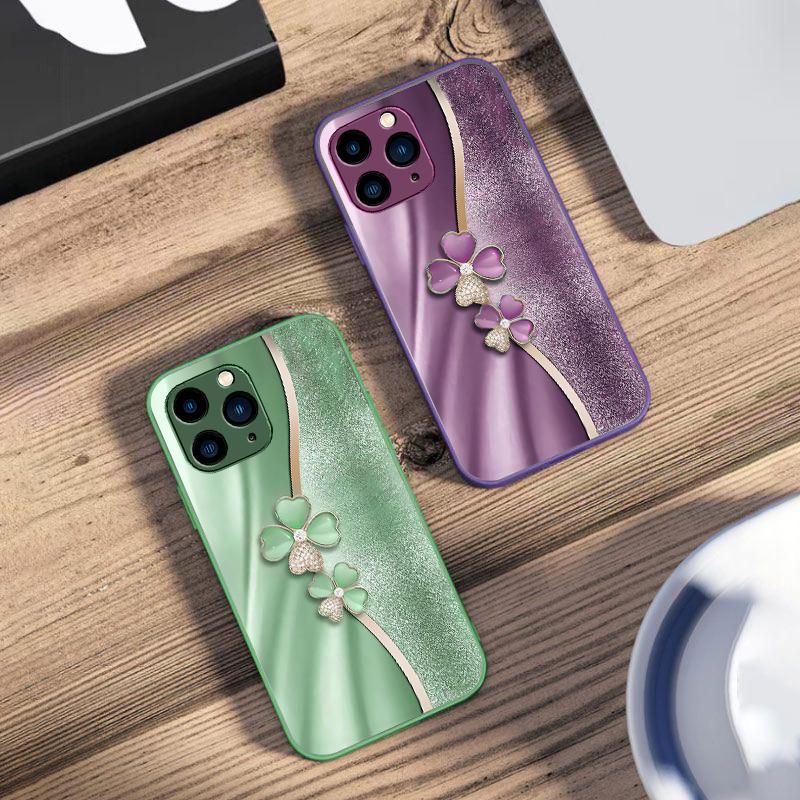 Роскошный чехол для телефона из закаленного стекла с четырехлистным клевером для iPhone 16 Pro Max 15 Pro 14 13 12 Mini 11 XS Max XR 7 8 Plus SE 2022