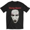 Marilyn Manson Red Lips Band Graphic Print Summer, Autumn, Winter Men's and Women's Short Sleeved T-shirt Casual Loose Outdoor