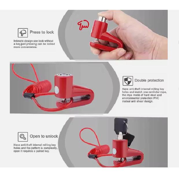 Anti-Theft Disc Brake Lock with Steel Wire - Universal for Xiaomi M365 Pro Electric Scooter Bicycle Motorcycle Wheel Safety Lock 4