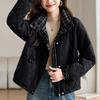Fashion Mother Wear Stand-up Collar Diamond Grid Loose Warm Jacket for Autumn and Winter