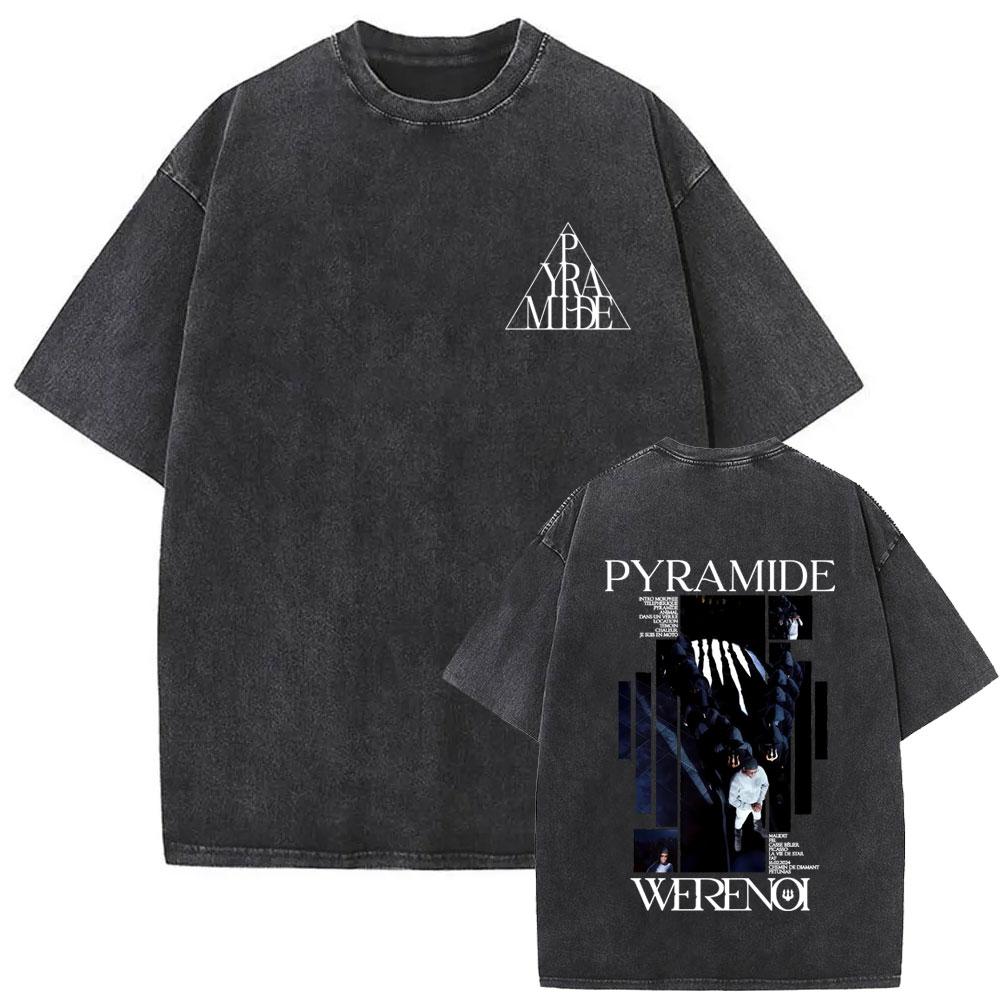 Vintage Washed Rapper WeRenoi Pyramide Merch T-shirt Men Women Hip Hop Fashion Pop Music T Shirts Men's High Quality Streetwear