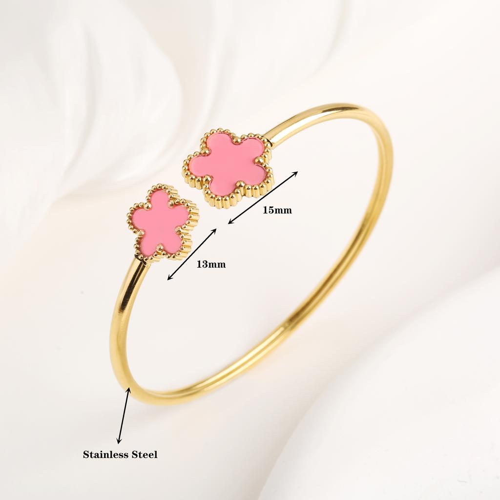 New Design Lucky Stainless Steel FIve Leaf Flower Bangle Ring Jewelry Set for Women Waterproof Fashion Jewelry Party Gift Clover