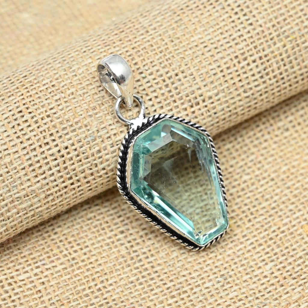 Green Amethyst Gemstone Solid 925 Silver Handmade Design Fancy Pendant Jewelry