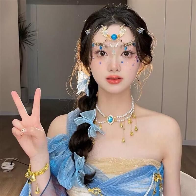 Танец на лбу Подвеска для бровей Головной убор Древний стиль Покрывает лицо Шторы Цепочка на лоб Капля воды Украшение для волос Цепочка на голову Ожерелье