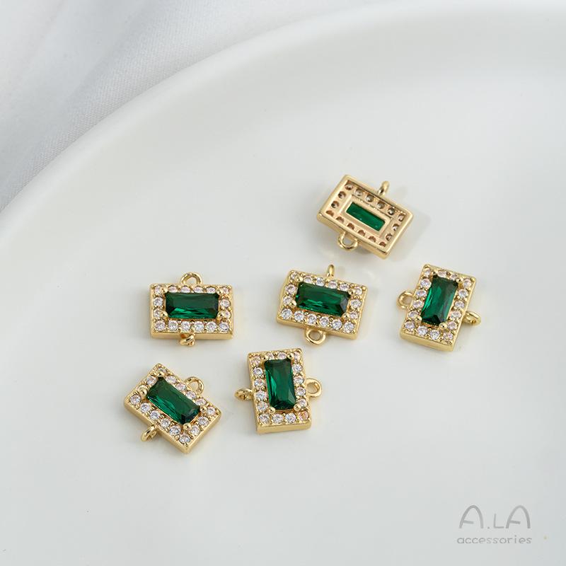 Позолоченное золото 14 карат, изумрудно-оливковый циркон, геометрические двойные серьги-кольца, ювелирный аксессуар