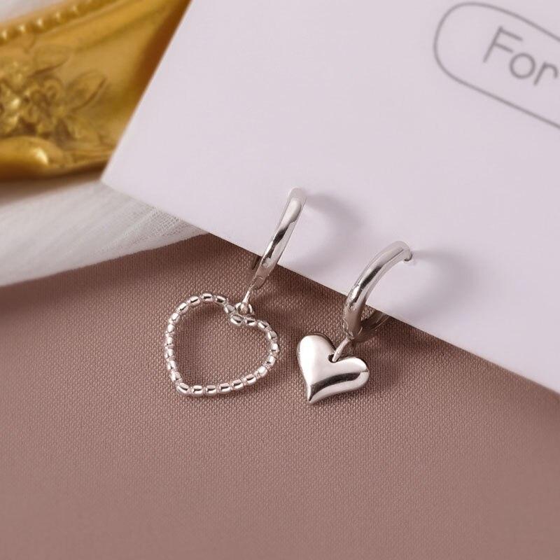 Асимметричные серьги-кольца в форме сердца из стерлингового серебра 925 пробы, женские, легкие, роскошные, для вечеринок