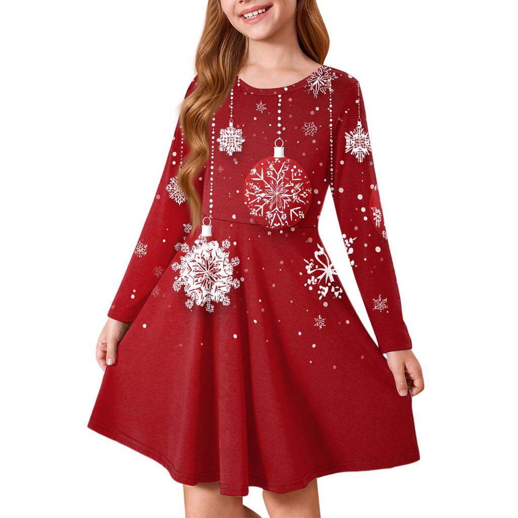 Girls' Princess Dress - Long Sleeve A-Line T-Shirt Dress Christmas Day