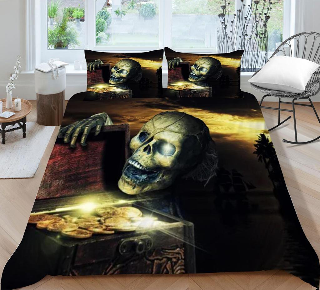 Bedding Set 3D Skull Printing Bedding Set Bedclothes Bed Three Piece Comfortable Pillowcase Polyester Quilt Cover