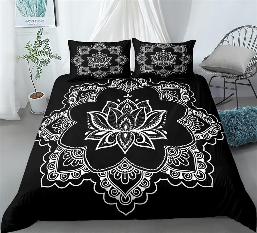 Комплект постельного белья Black Mandala Boho King Queen Double Full Twin Single Size