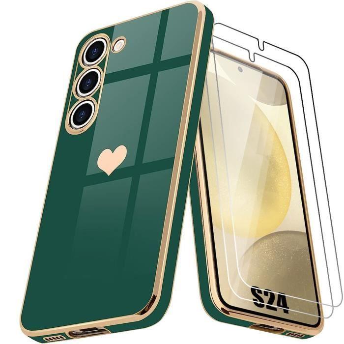Coque de protection - PROSHOP - pour Samsung Galaxy S24 - Silicone TPU - Antichoc - Motif Cœur - Vert Nuit