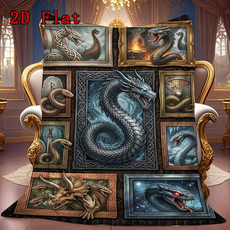 Mythical Creatures Compilation 2D Flat Pattern Flannel Blanket, High quality All Seasons, Home Decor, Warmth and Comfort, Perfect for Christmas Gifts.