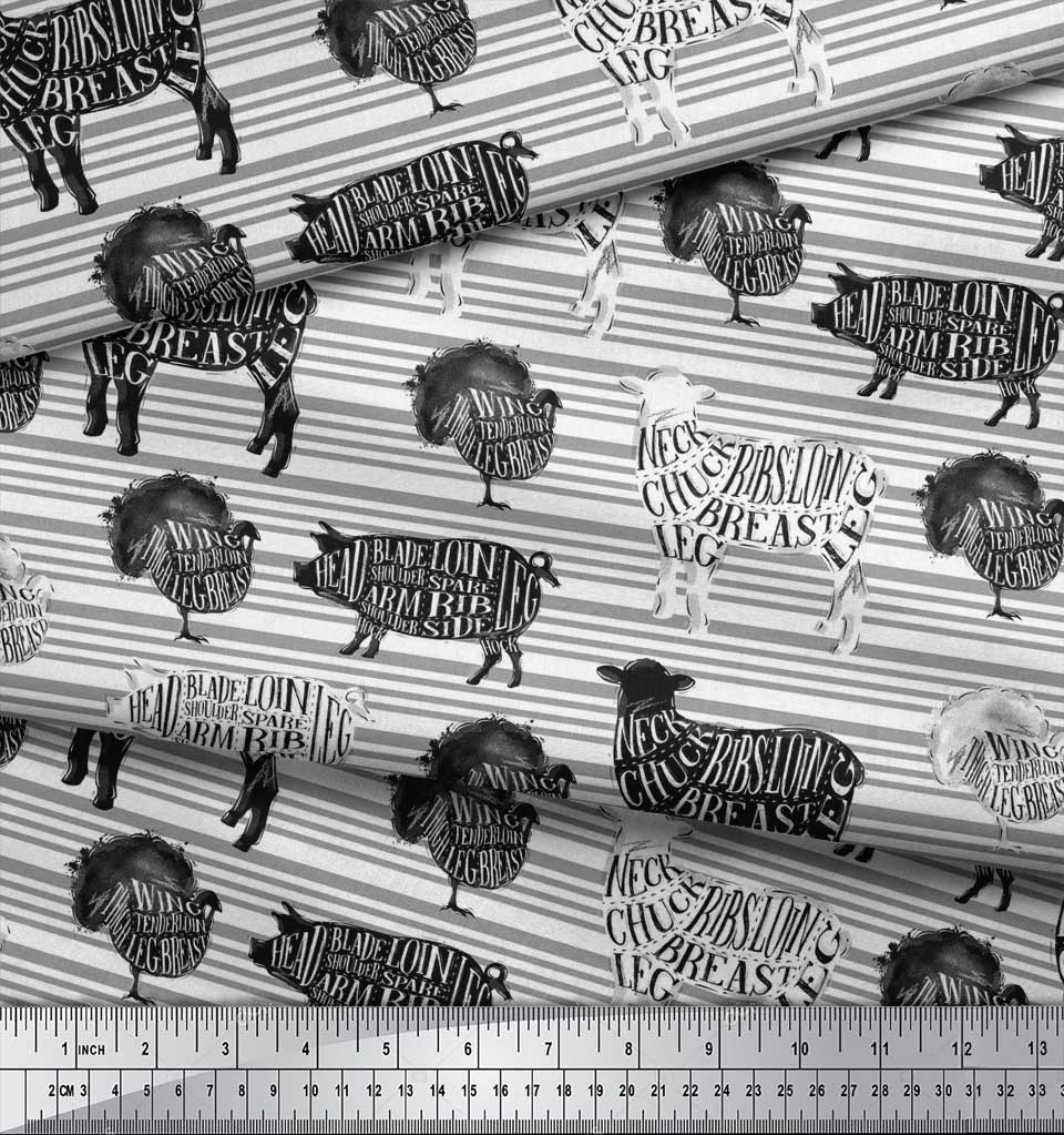 Soimoi Белый японский креп-сатин ткань трафарет корова и свинья животные ткани принты по метрам 42 дюйма