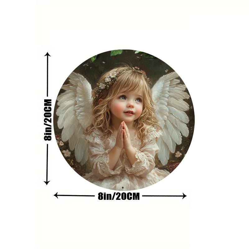 Деревянная круглая настенная картина в виде ангела, 1 шт., 2D, идеально подходит для декора двери, стены, дома, комнаты, фермы, улицы, магазина, гаража, бара, сада и кофейни