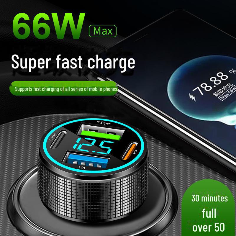 Автомобильное зарядное устройство PD из алюминиевого сплава 2024 года с 4 портами — сверхбыстрая зарядка