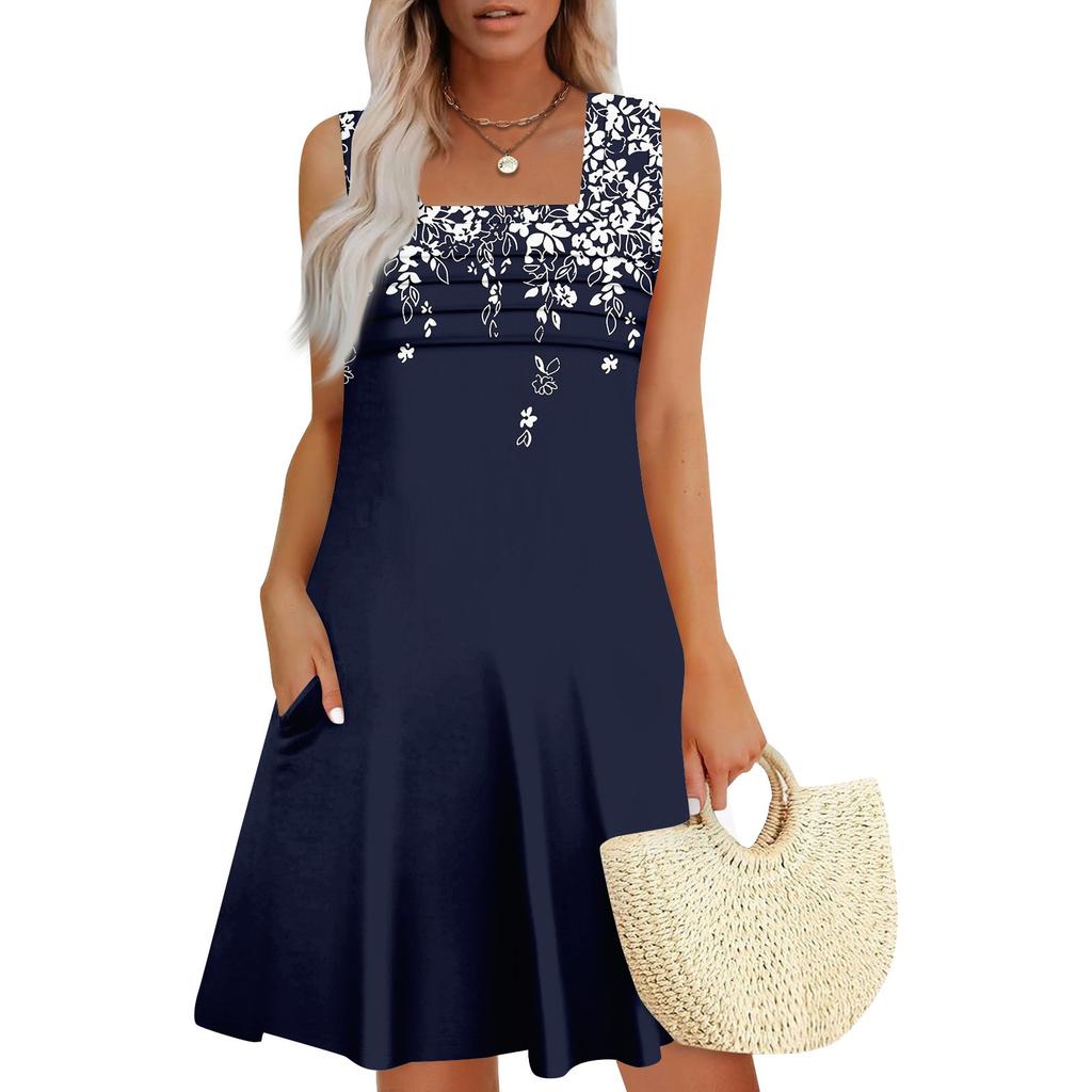 Women's Summer Casual Petal Slim Stripe Pleated Solid Color Dresses