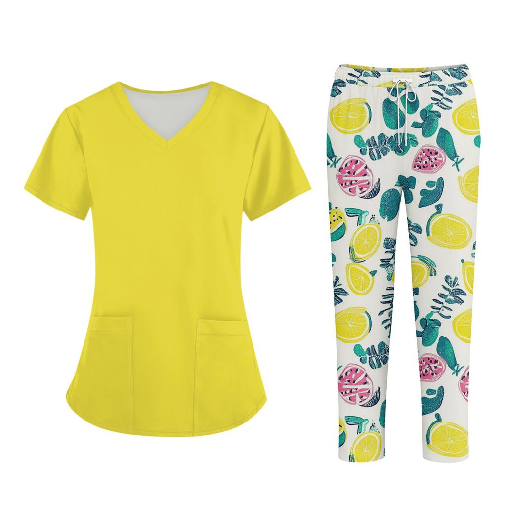 Плюс размерСкраб с принтом Рабочая форма Топы для женщин Крест V-образным вырезом Хэллоуин Принт с короткими рукавами Забавные футболки Спецодежда Футболка с карманами