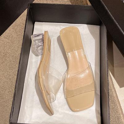 Туфли на высоком каблуке женские сексуальные прозрачные тапочки с толстым каблуком, женская верхняя одежда, лето 2025, новые высококачественные нишевые туфли с одним словом