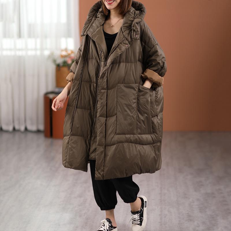 Winter Walking Quilt Down Jacket Thickened Long White Duck Down Hooded Down Large Size Warm Winter Clothing