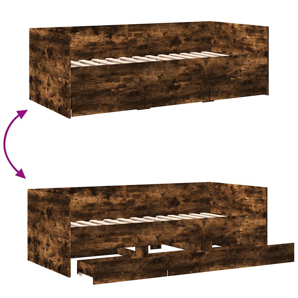 Daybed with Drawers without Mattress Smoked Oak 90 x 200 cm