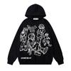 Y2K Graffiti Street Leisure Sports Hoodie Loose Cartoon Print Pullover Sweater Hip Hop Men's and Women's