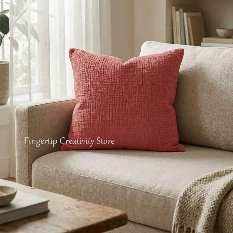 100% Cotton Muslin Throw Pillow Cover,2-Layer Gauze Pillowcase,Soft,Breathable,for Sofa, Bed,Home Decor Suitable for All Seasons