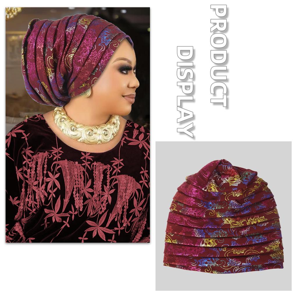Glitter Full Body Pleated Turban Cap for Women