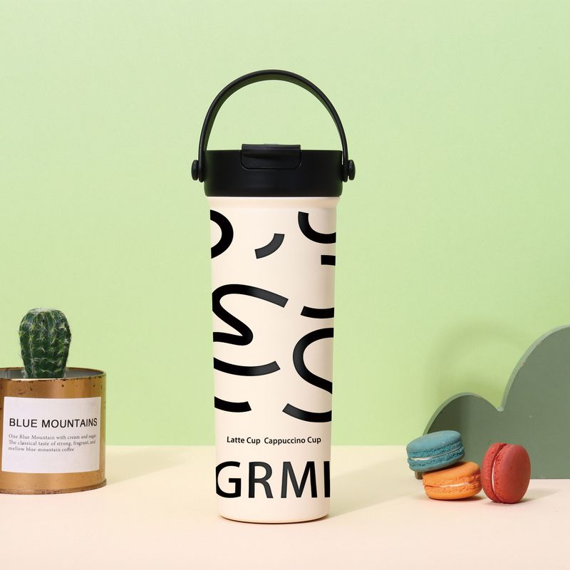 New Stainless Steel Thermos Cup for Women, High-Looking, Large-Capacity, Car-Mounted, Portable Outdoor Student Water Cup with Handle and Straw