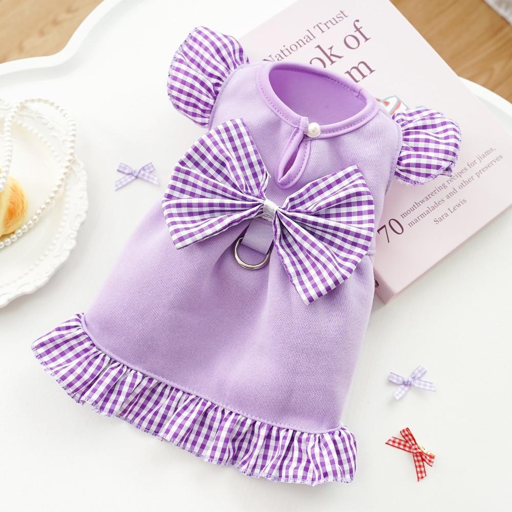 Bow Plaid Summer Dog Skirt Polyester Pet Clothing New Puppy Princess Dress for Cats Kitten