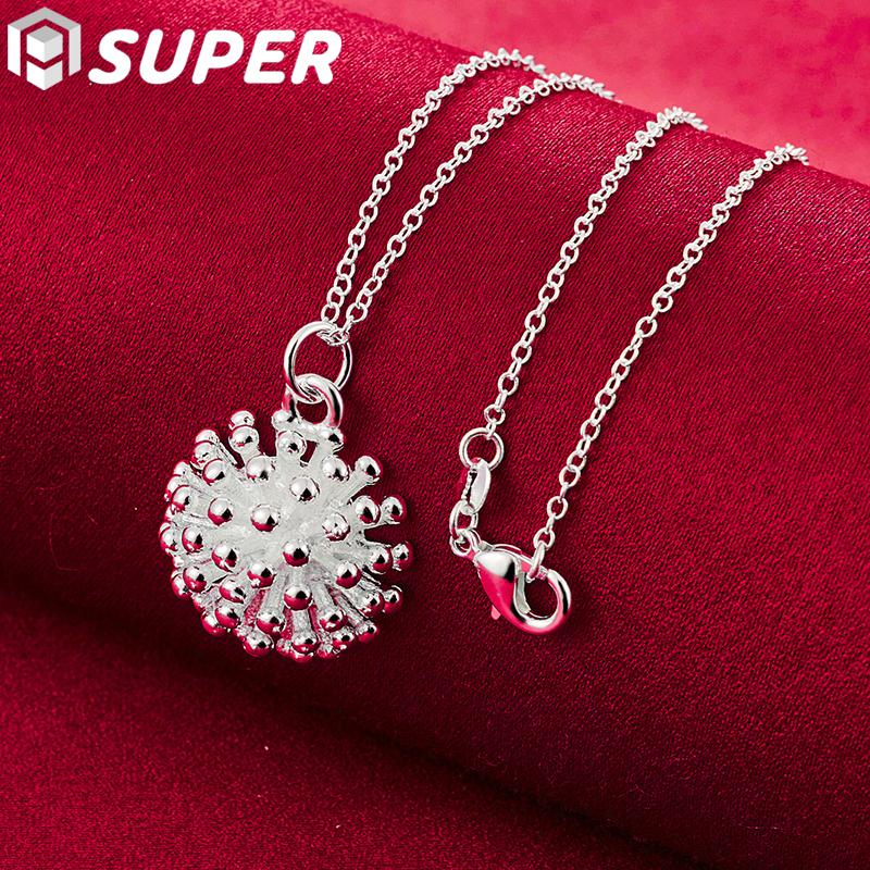 925 Sterling Silver Fireworks Coral Pendant Necklace Jewelry