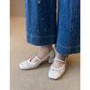Retro Hollow Knitting Word with Mary Jane Shoes Women's Single Shoes Temperament Thick Heel Bag Head Sandals