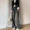 Цементно-серые джинсы клеш женские осенне-зимние новые маленькие свободные ретро с высокой посадкой прямые джинсы