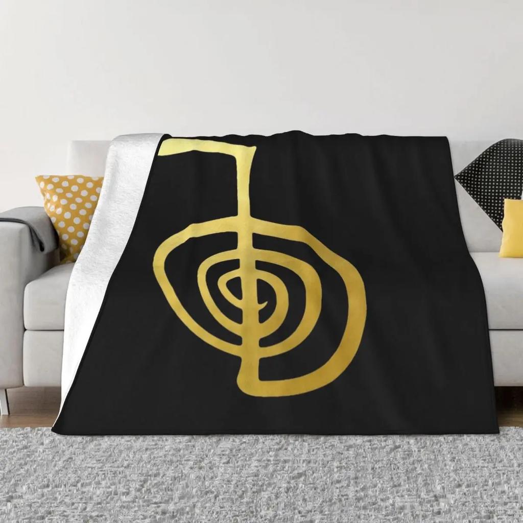Reiki Healing CHO KU REI The Power Symbol Gold Spiritual Element Throw Blanket Thermal Bed Designers Retros Blankets