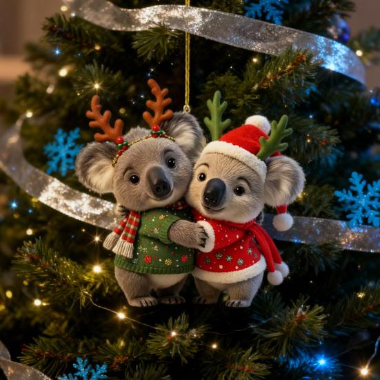 Рождественское украшение «Пара коал», 2D акриловая пара коал, животное, подвесное украшение, сувенирный подарок на годовщину свадьбы для пар