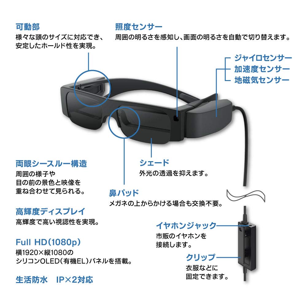 Epson MOVERIO Smart Glasses Organic EL Panel FullHD BT-40 Model without Controller